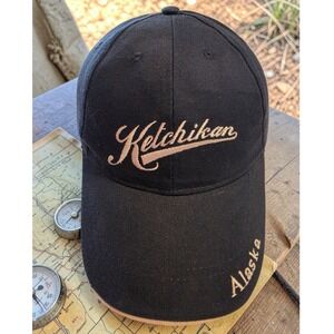 Ketchikan Alaska Souvenir Baseball Cap Black Tan Embroidered Adjustable Hat PNW